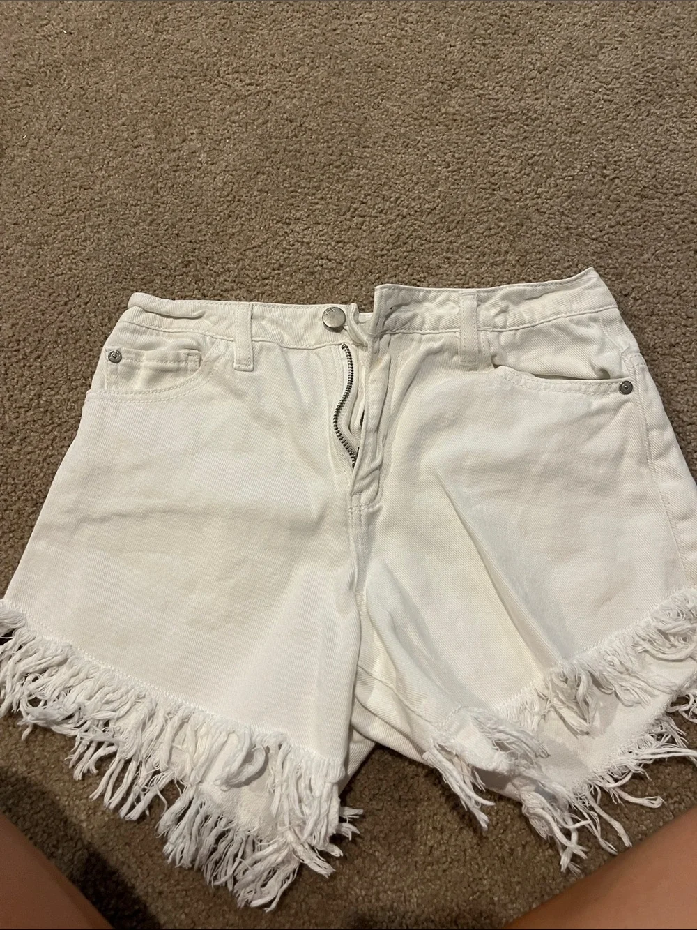 Habitual White Fringed Denim Shorts